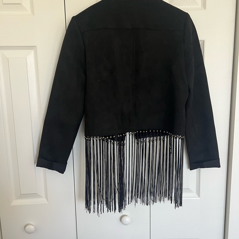 Zara Basic Elegant Black Pleather Jacket With Fri… - image 3